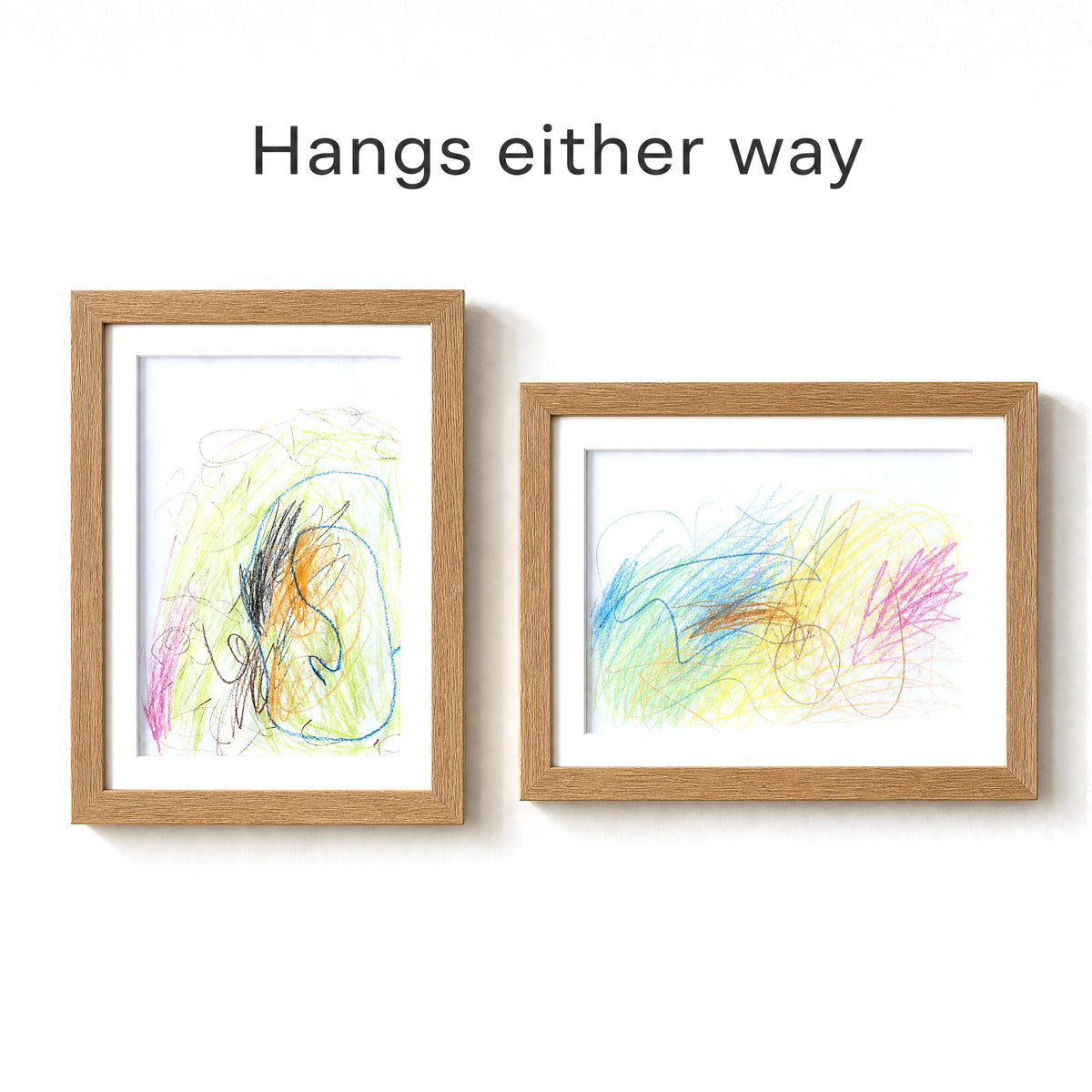 The frame hangs portrait or landscape